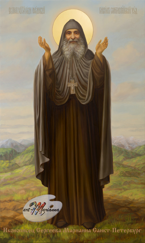 Икона святой преподобный Гавриил Самтаврийский Ургебадзе напечатана на натуральном холсте для храма.