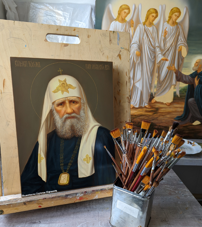 Рукописная икона святитель Тихон Патриарх Московский выполнена на заказ иконописец Сергеева Марианна