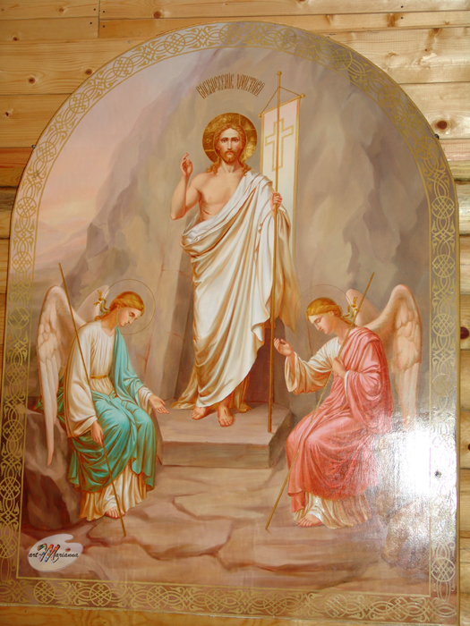 Заказать икону для часовни в академическом стиле у иконописца напрямую. Рукописная икона Воскресение Христово.