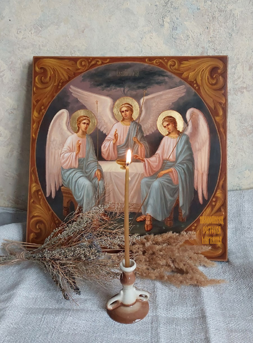 Икона ручной работы Святая Троица ветхозаветная. Иконописец Сергеева Марианна. Вы можете заказать написание иконы святой Троицы.
