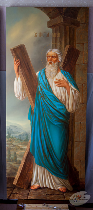 Именная мерная икона святой Андрей в академическом стиле написана на заказ художником иконописцем Сергеевой Марианной.