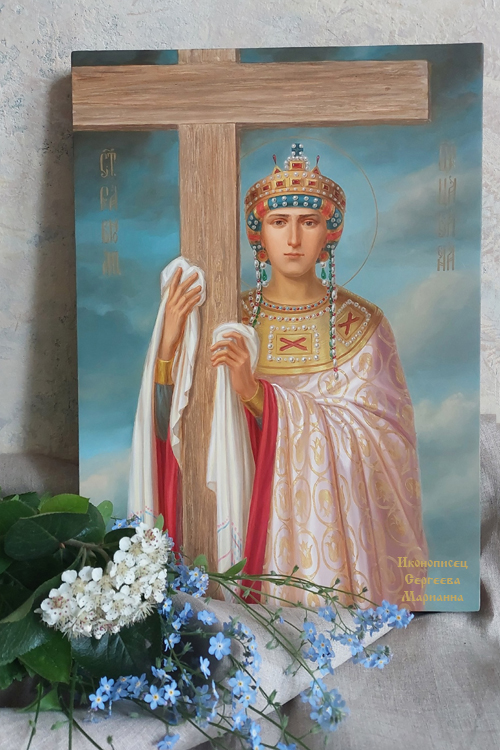 Именная рукописная икона святая равноапостольная царица Елена. Иконописец Сергеева Марианна
