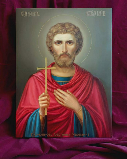Рукописная икона святой Леонид Коринфский автор иконописец Сергеева Марианна.