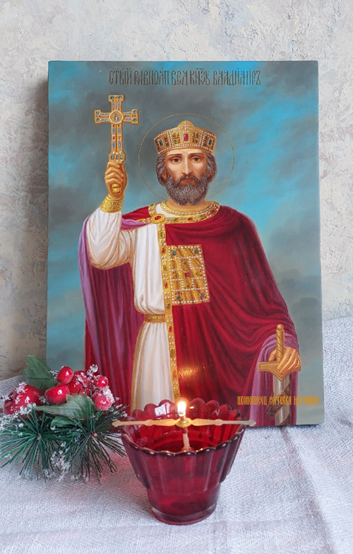 Именная рукописная икона святой князь Владимир выполнена иконописцем Сергеевой Марианной на заказ